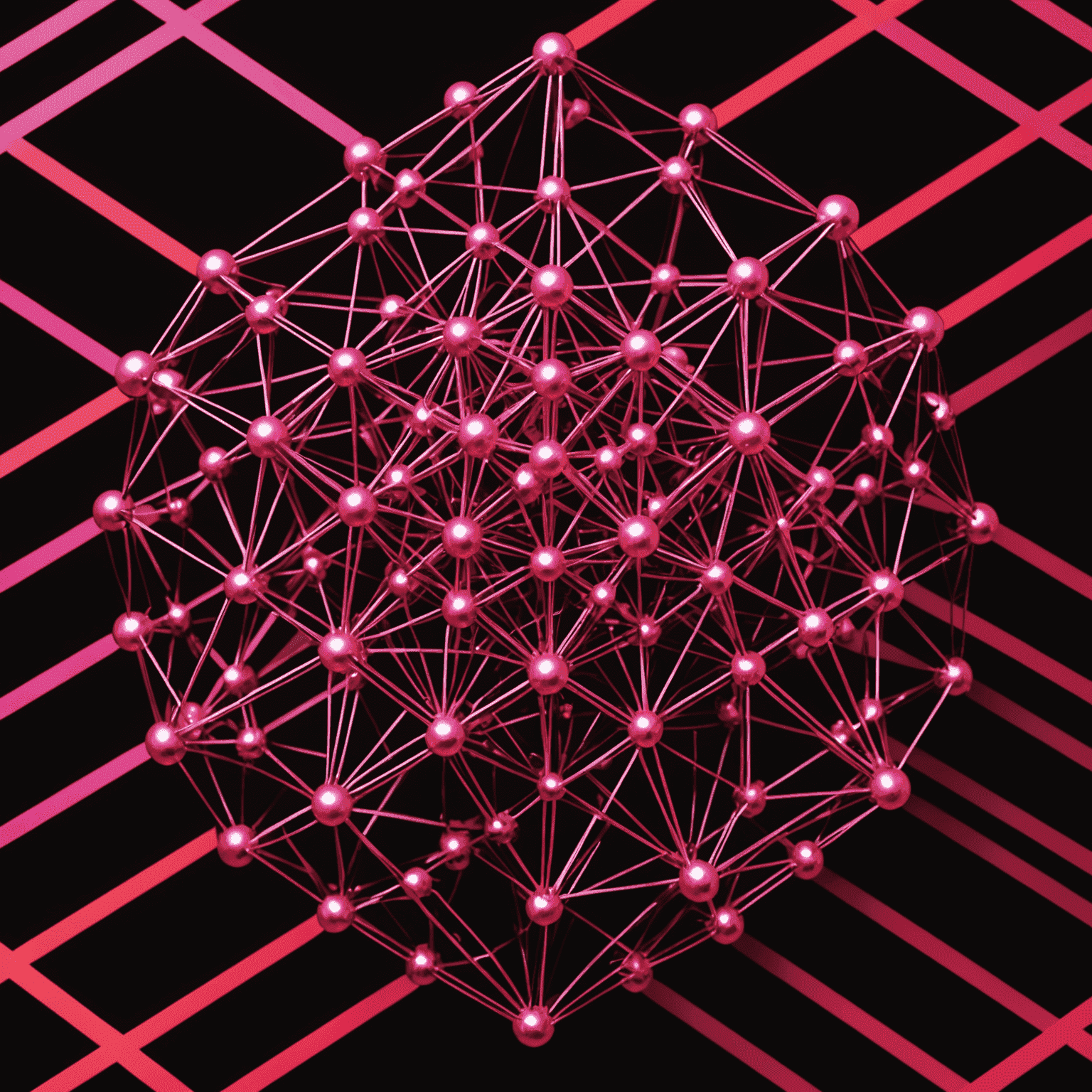 Visual representation of quantum encryption, showing intertwined qubits and complex mathematical patterns in vibrant red and pink hues against a black background