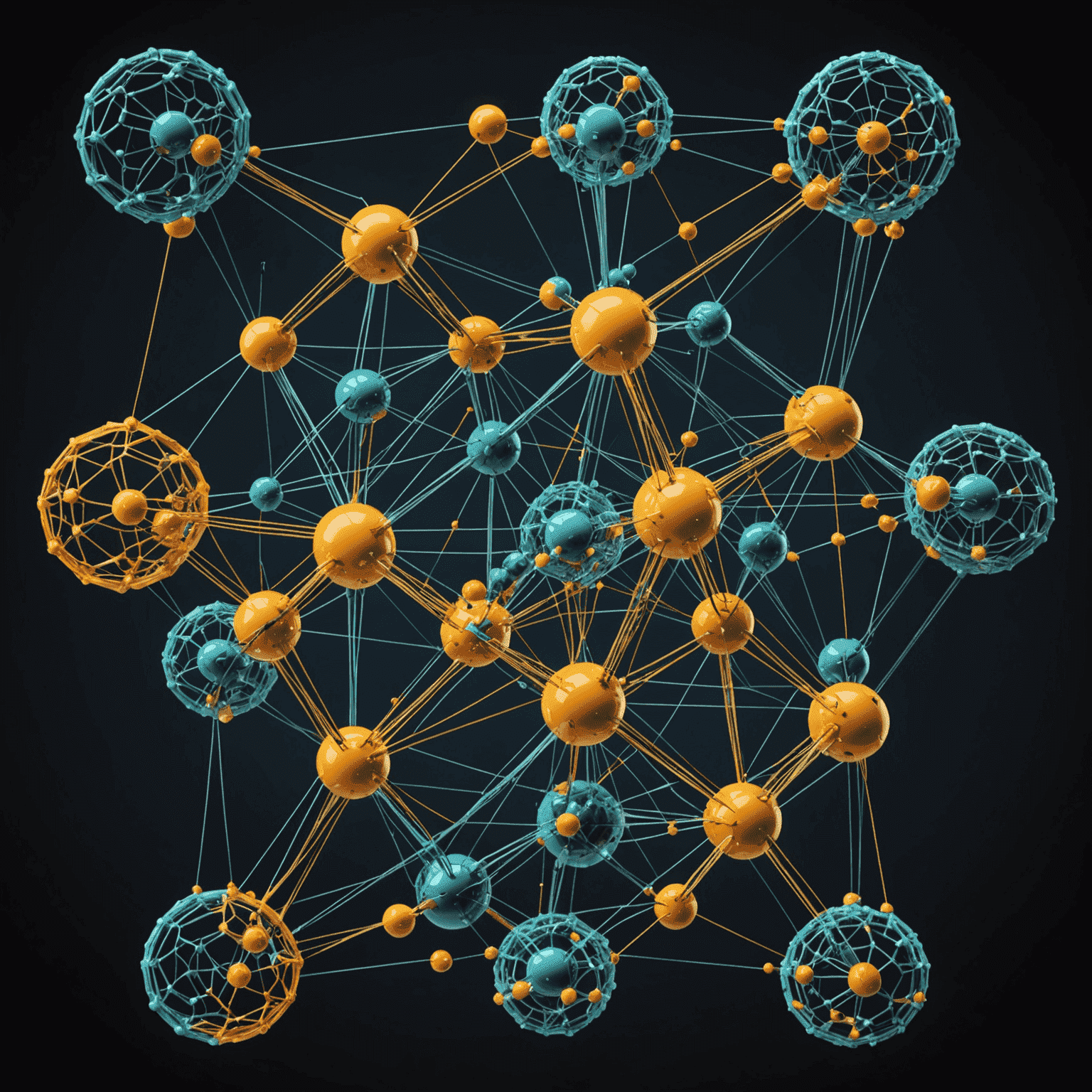 A complex 3D visualization of quantum algorithms, showing interconnected nodes and pathways representing qubits and quantum gates