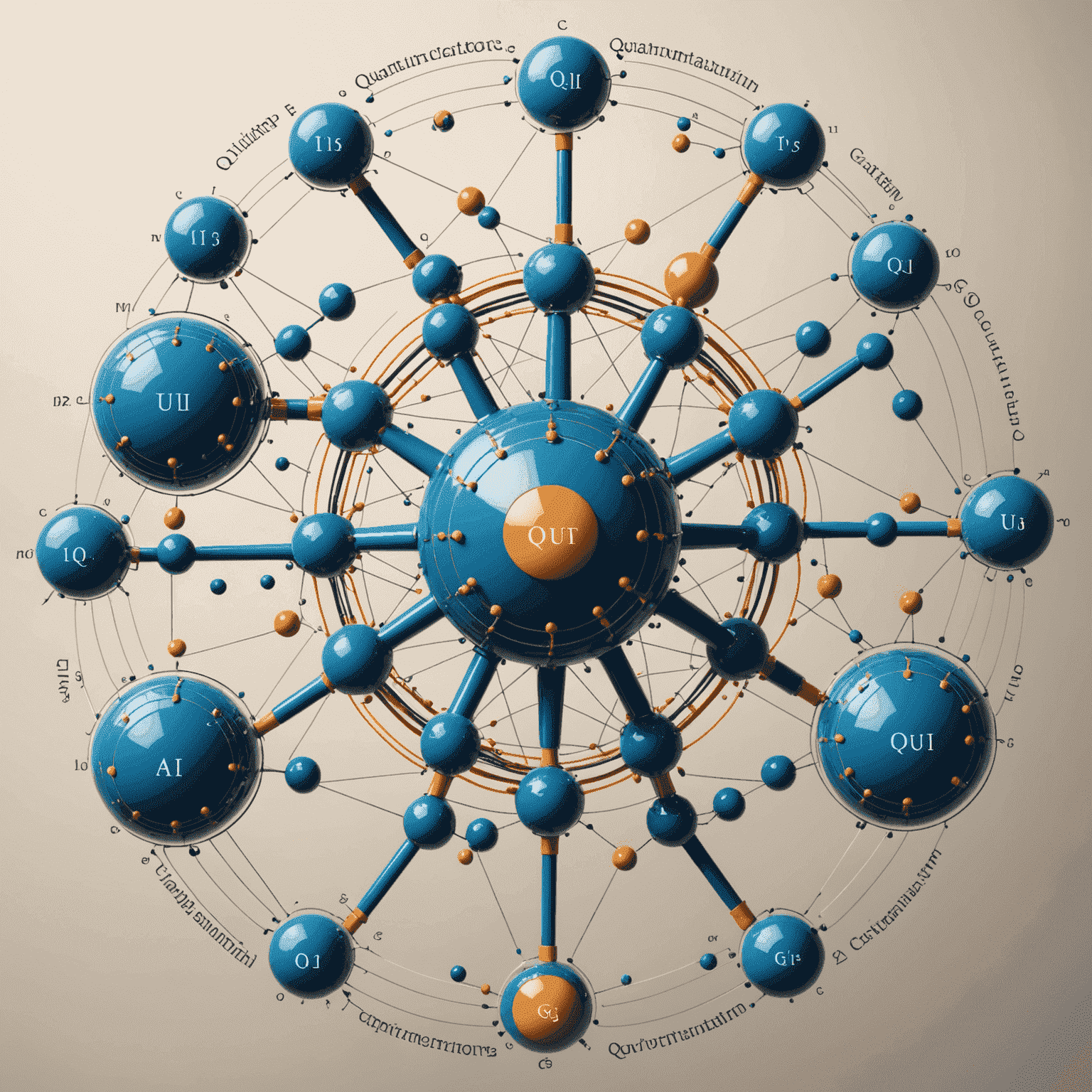 A complex diagram showcasing quantum algorithms, with flowing quantum gates and qubits, illustrating the optimization and efficiency gains in computational processes